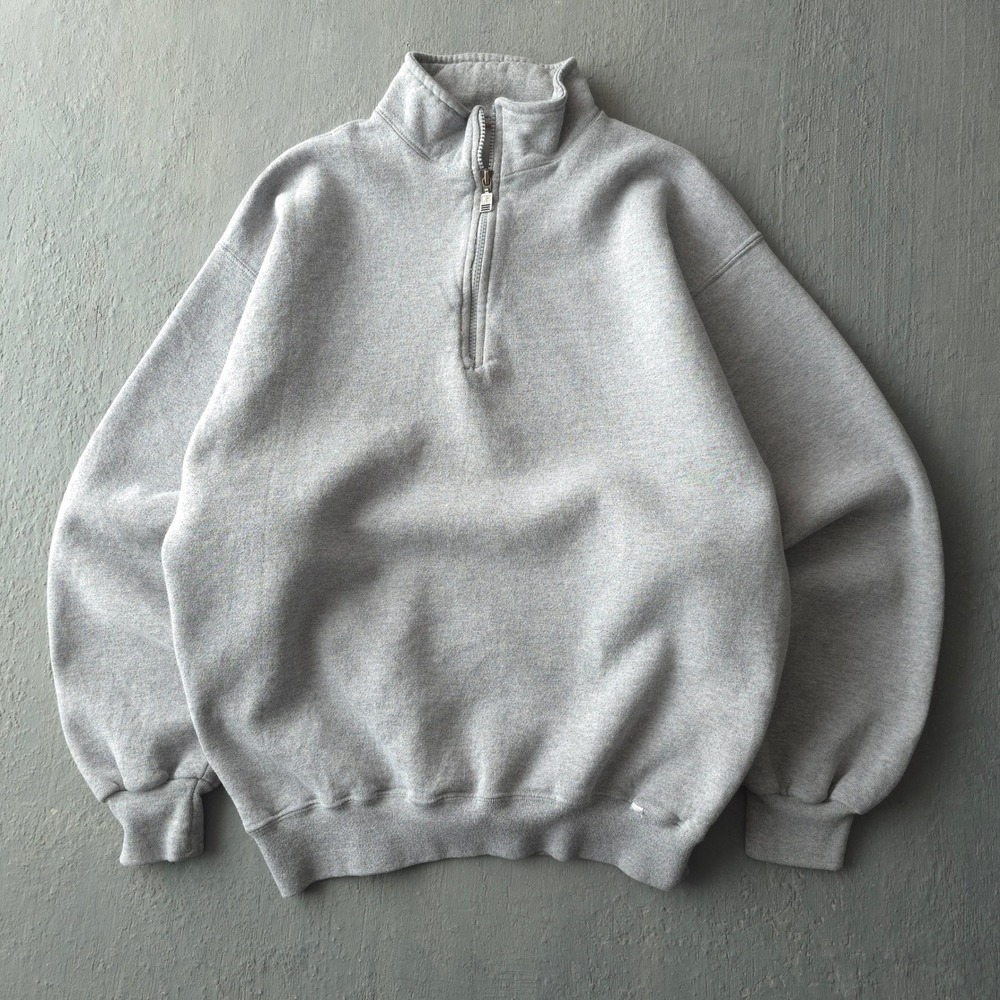 Vintage 90s Russell Grey Quarter Zip Sweatshirt XL Made in USA Cotton Blend